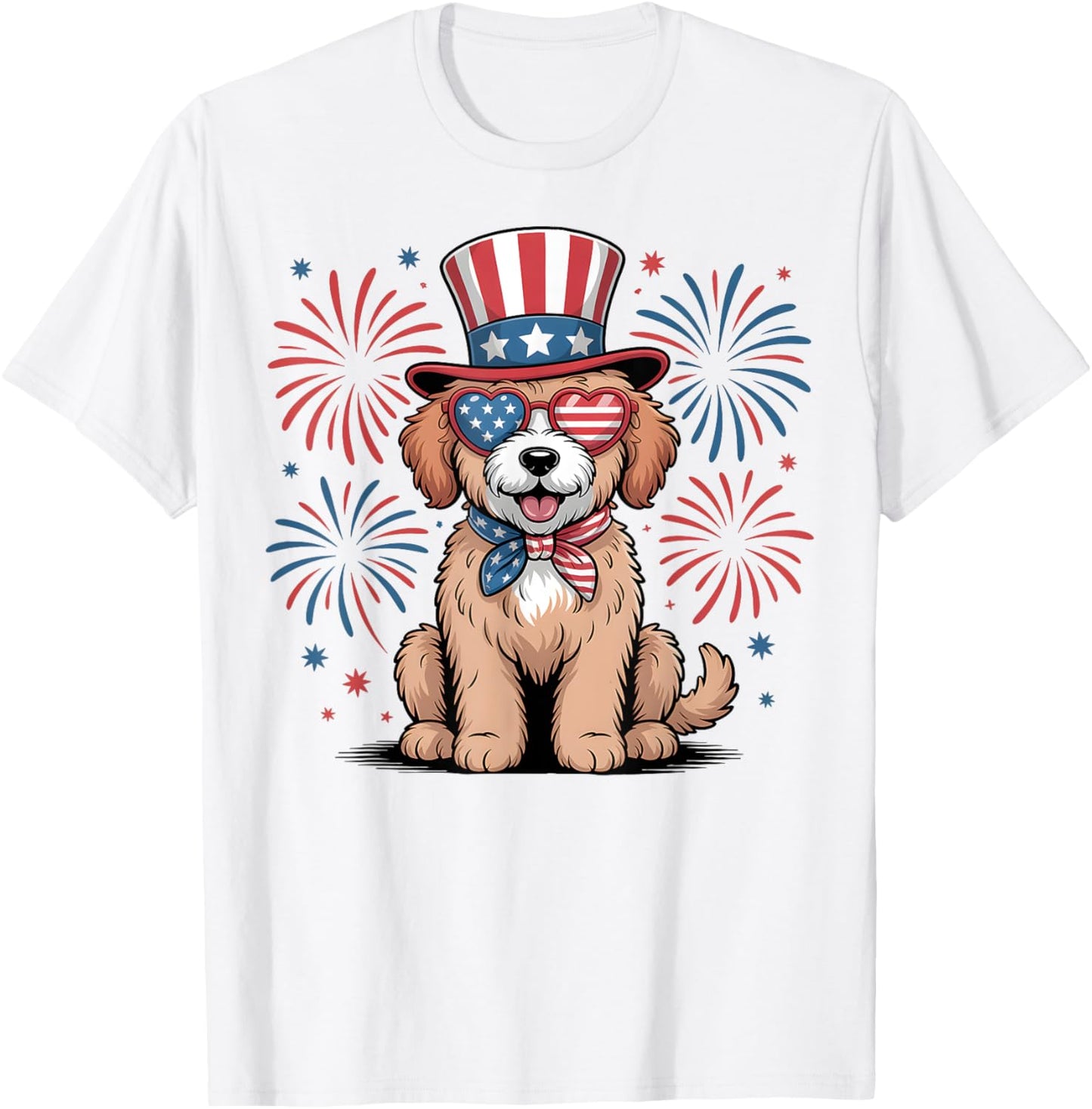 Patriotic Goldendoodle Dog 4th of July USA Fireworks T-Shirt
