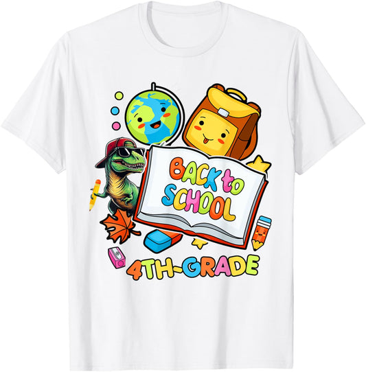 4th-Grade First Day Of School Kids Boys Girls Dinosaur T-Rex T-Shirt
