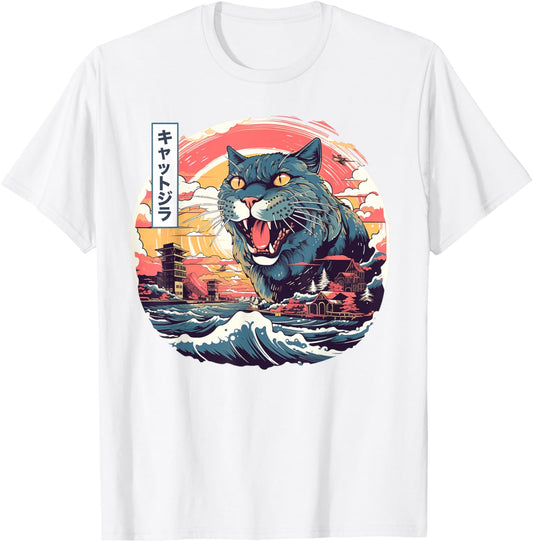 Kaiju Cat Japanese Art Vintage Comic Anime Cat Catzilla T-Shirt