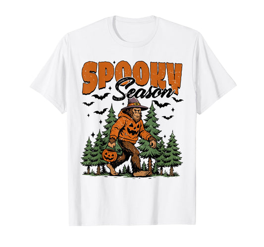 Spooky Season with Bigfoot Funny Sasquatch Halloween Autumn T-Shirt