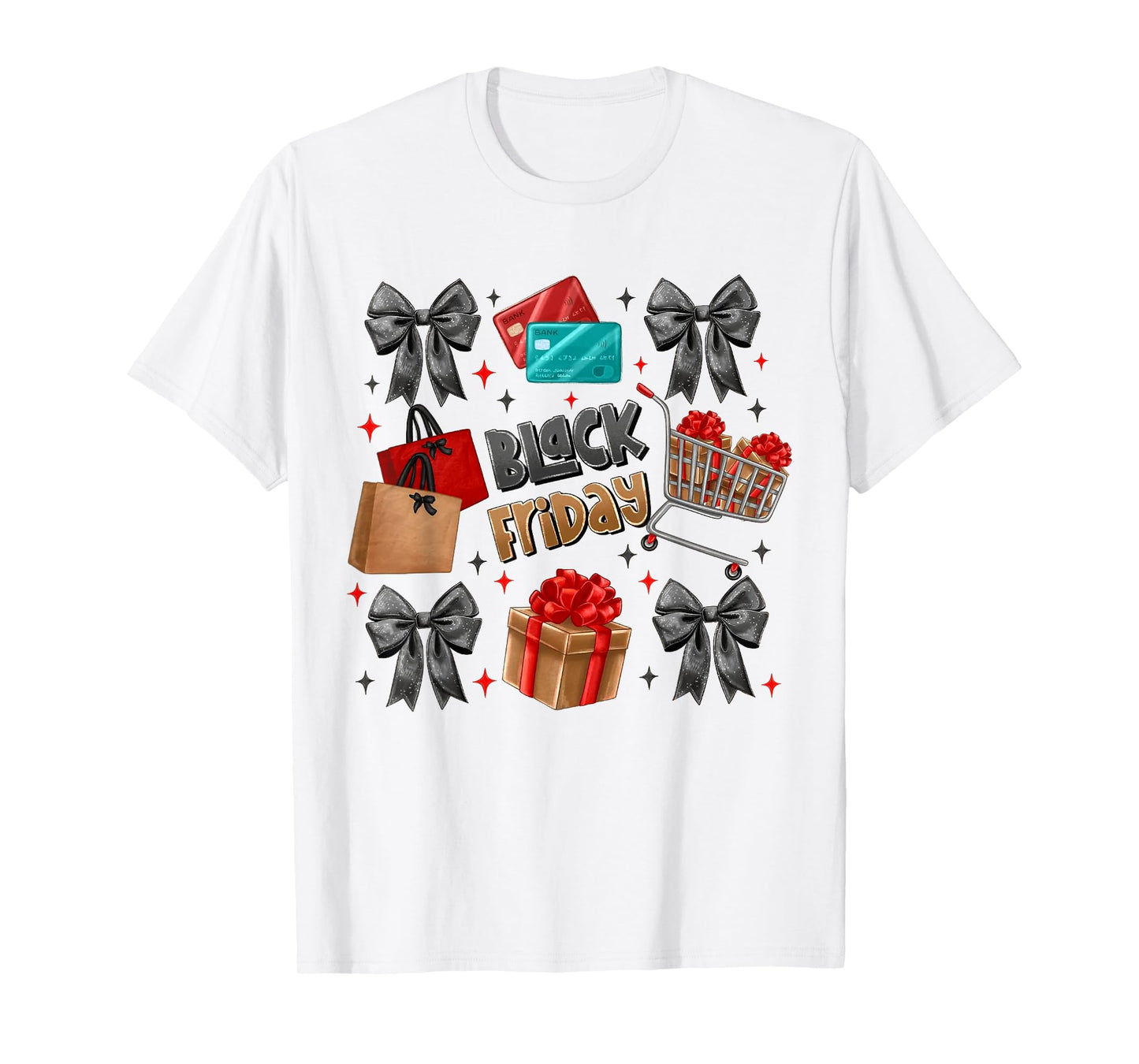 Black Coquette Bow Friday Shopping Crew Christmas Squad T-Shirt
