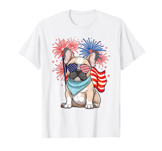French Bulldog American Flag Frenchie Patriotic 4th of July T-Shirt for Women Kids Men