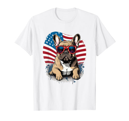 US Flag 4th July French Bulldog Sunglasses T-Shirt for Men Women