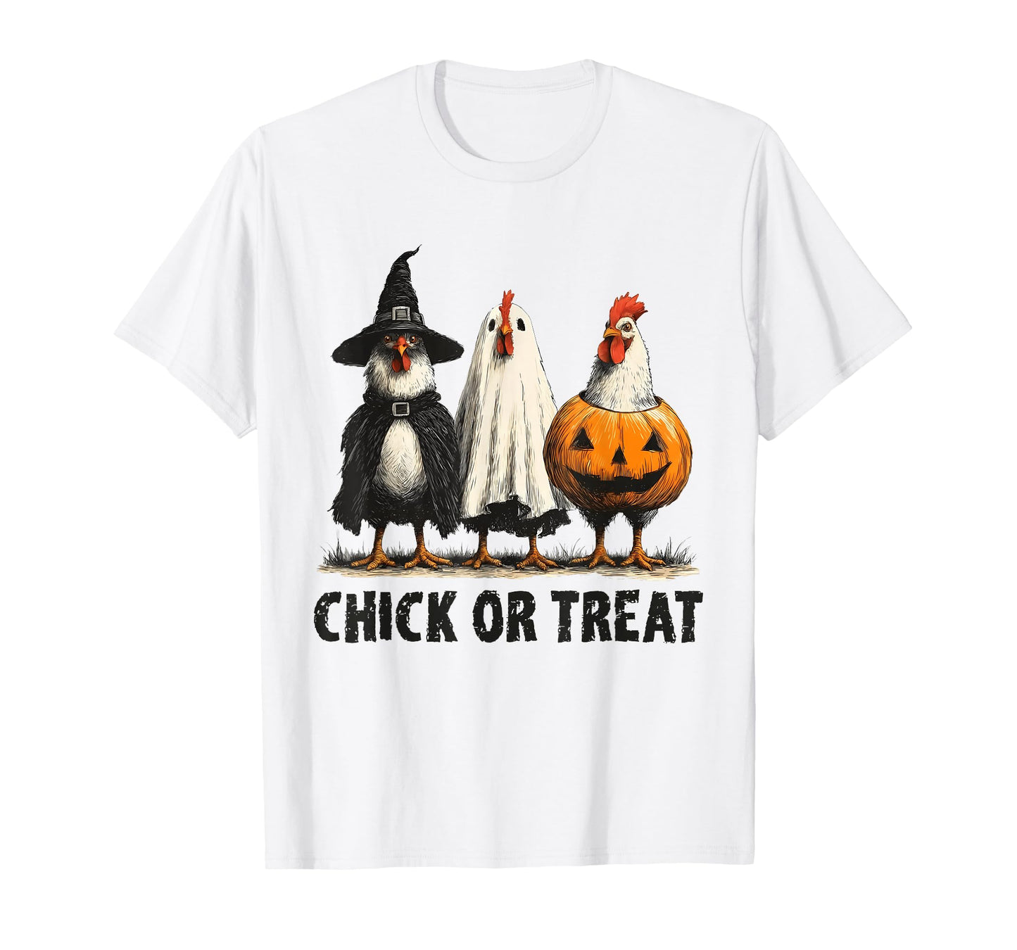 Halloween Chick Or Treat Pumpkin Spooky Witch Chicken Farmer T-Shirt