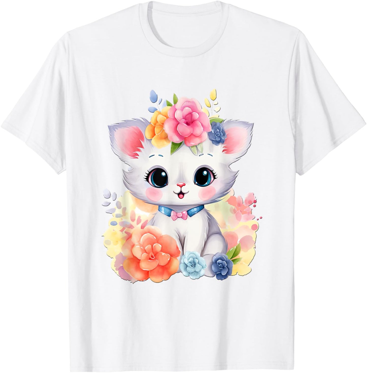 cat with flowers cute cats forest kitten animal daughter T-Shirt