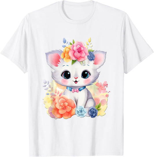 cat with flowers cute cats forest kitten animal daughter T-Shirt