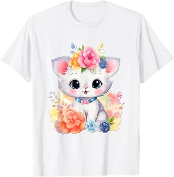 cat with flowers cute cats forest kitten animal daughter T-Shirt