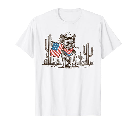 Patriotic French Bulldog Shirt Cowboy Dog USA Flag Western T-Shirt