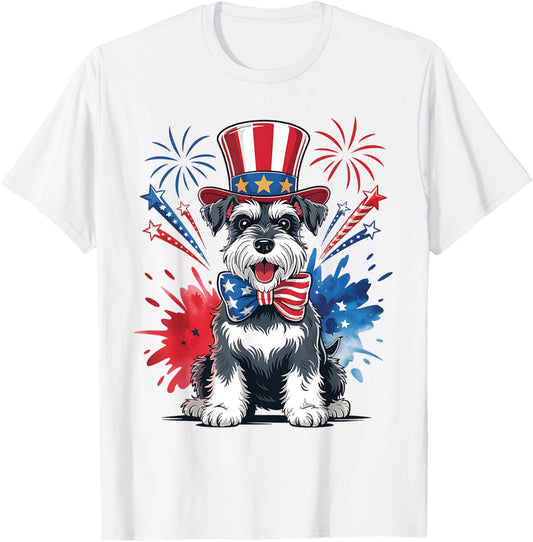 Cute Patriotic Miniature Schnauzer 4th of July Celebration T-Shirt