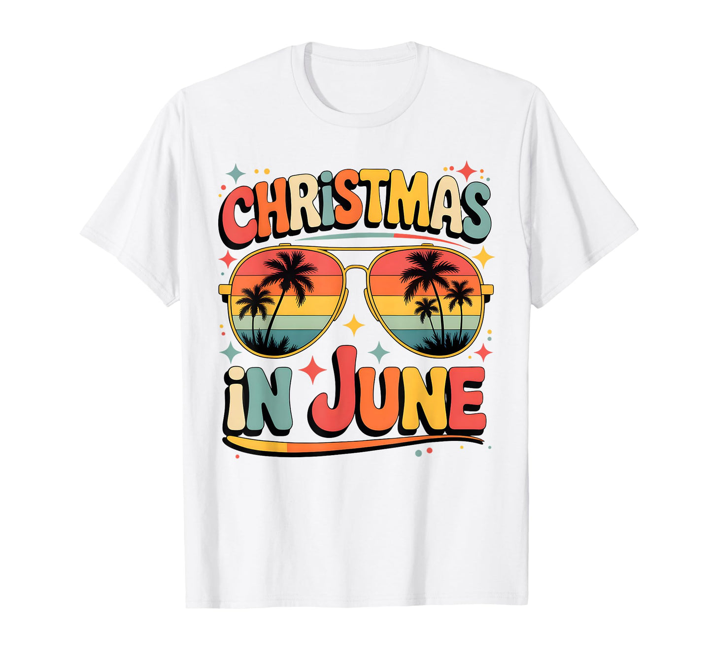 Christmas In June Sunglasses Retro Summer Vacation Xmas T-Shirt