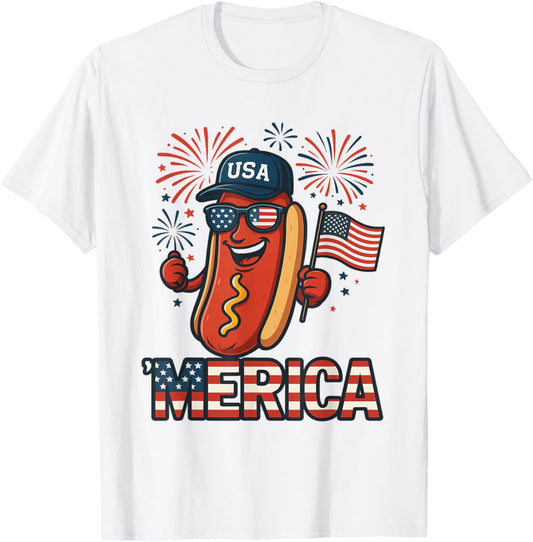 Hotdog 4th Of July Funny 'Merica US Flag 4Th Of July T-Shirt
