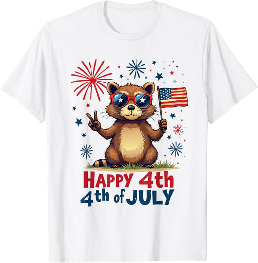 Happy 4th of July Capybara Patriotic Hot Dog USA Flag boys T-Shirt