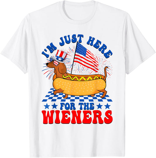 I'm Just Here For Wieners Dachshund Dog Hotdog 4th Of July T-Shirt
