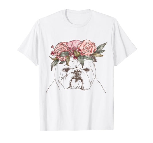 Outline with flowers English British Bulldog T-Shirt for Men Women Girls Kids