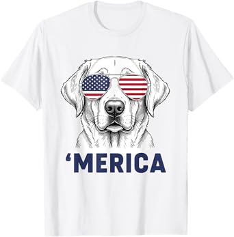 Patriotic Golden Retriever ‘Merica 4th of July USA T-Shirt