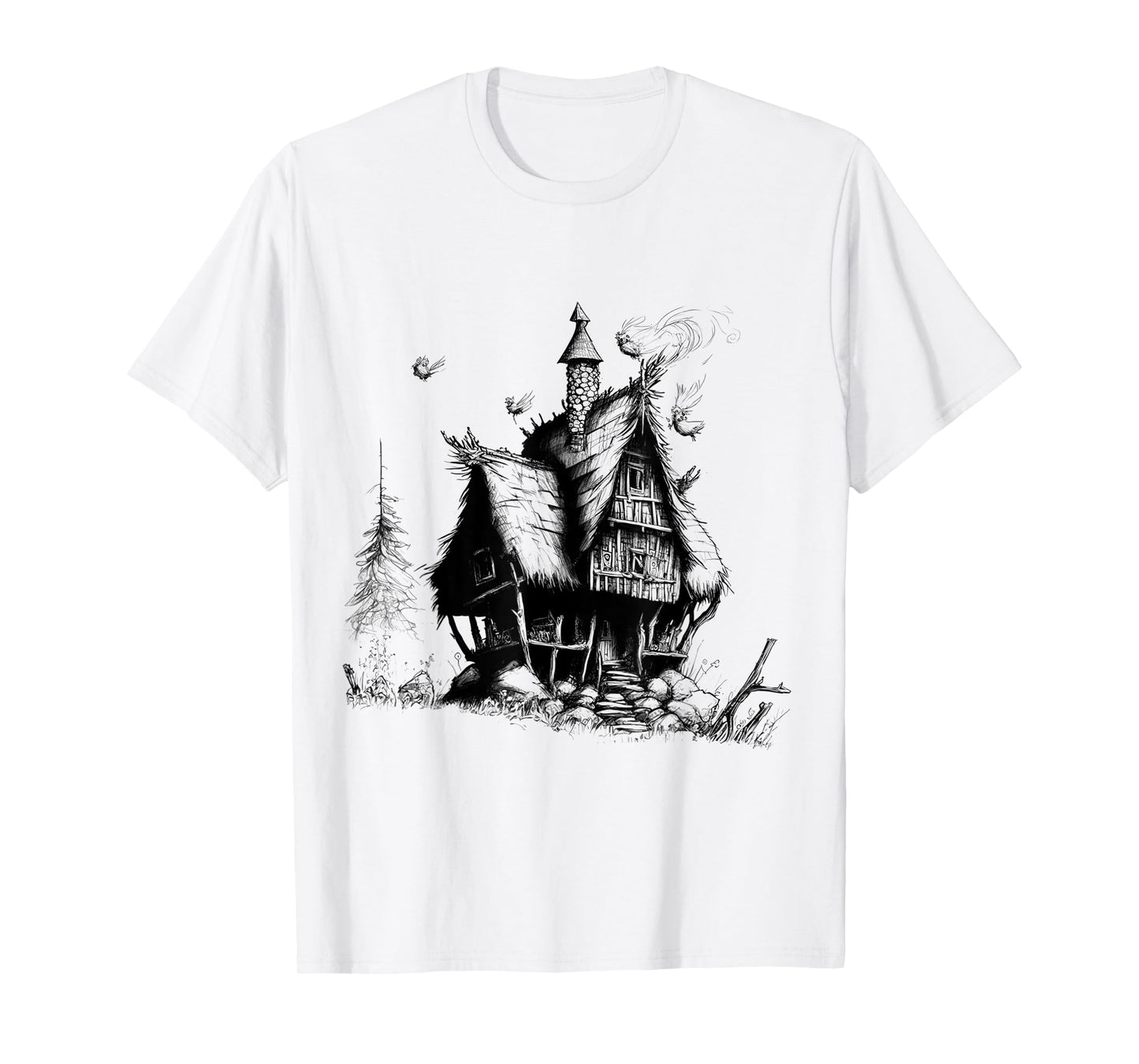 Walking House on Chicken Legs Slavic folklore Baba Yaga Art T-Shirt