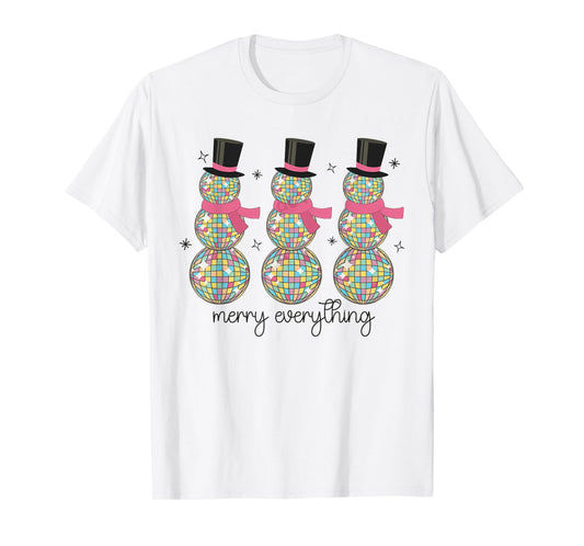 Merry Everything Disco Ball Snowman Christmas Party Xmas T-Shirt