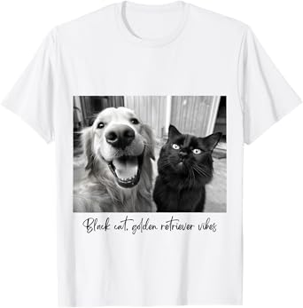 Black Cat & Golden Retriever Vibes for Best Friends Couples Men Women Kids T-Shirt