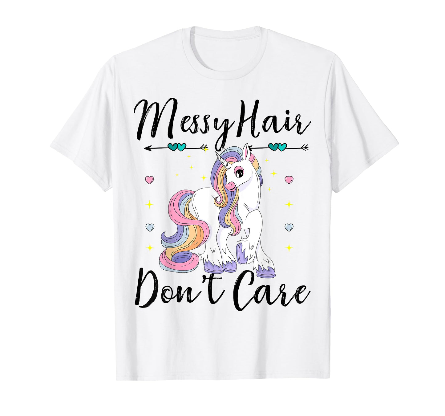 Messy Hair Don't Care Unicorn Lovers Messy Bun Hair Girls T-Shirt