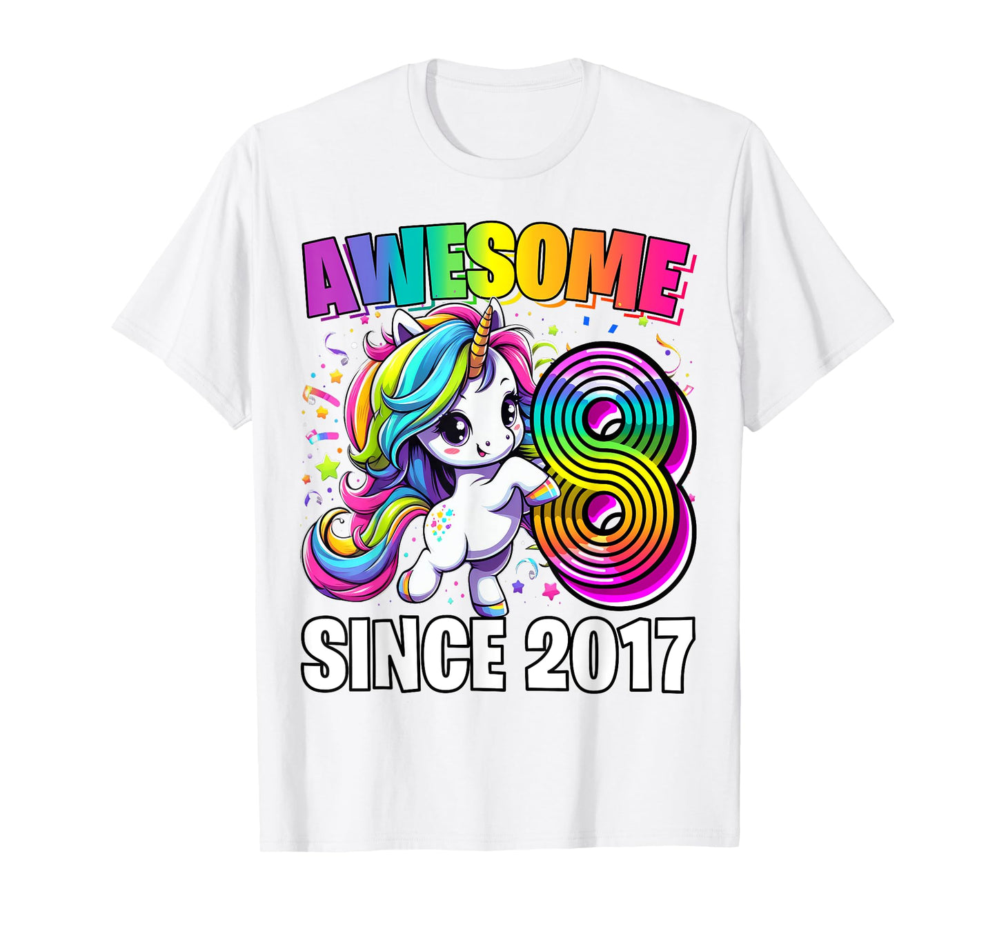 Unicorn 8th Birthday 8 Year Old Unicorn Party Girls Outfit T-Shirt