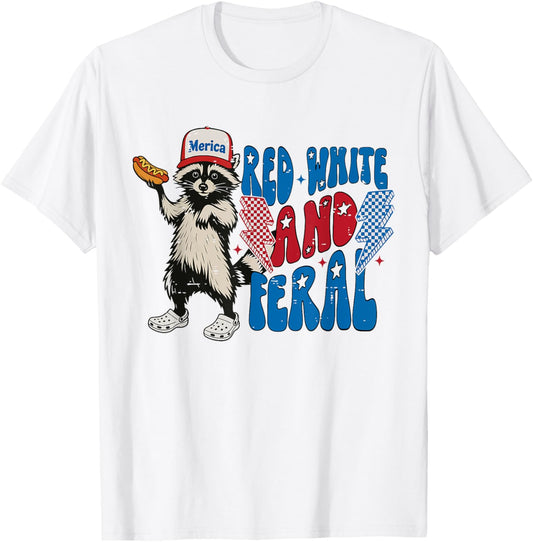 Funny Red White And Feral Raccoon Hotdog 4th Of July Cute T-Shirt