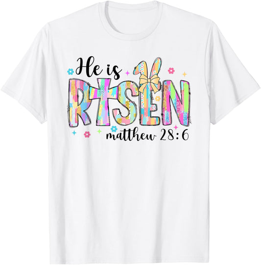 Retro He Is Risen God Jesus Religious Christian Easter Bunny T-Shirt