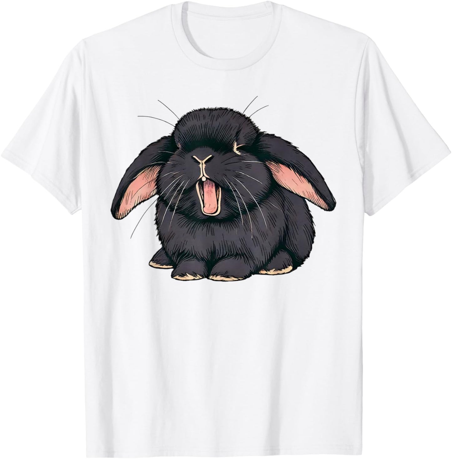 Cute Sleepy Holland Lop Rabbit Yawn Black Bunny Watercolor T-Shirt