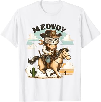 Meowdy Partner Cat Cowboy Horse Howdy Funny Country Western T-Shirt