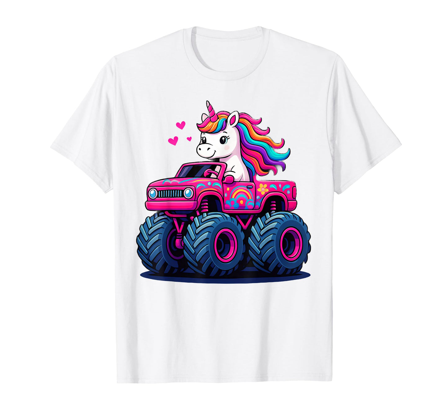 Cute Unicorn Riding A Pink Monster Truck Lover Birthday Kids T-Shirt