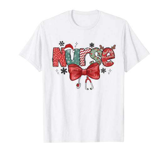 Christmas Nurse Coquette Bow Stethoscope Nursing Xmas Pjs T-Shirt