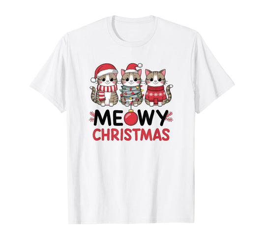 Meowy Christmas Cute Cat Merry Xmas Holiday Graphic Men Women Kids T-Shirt