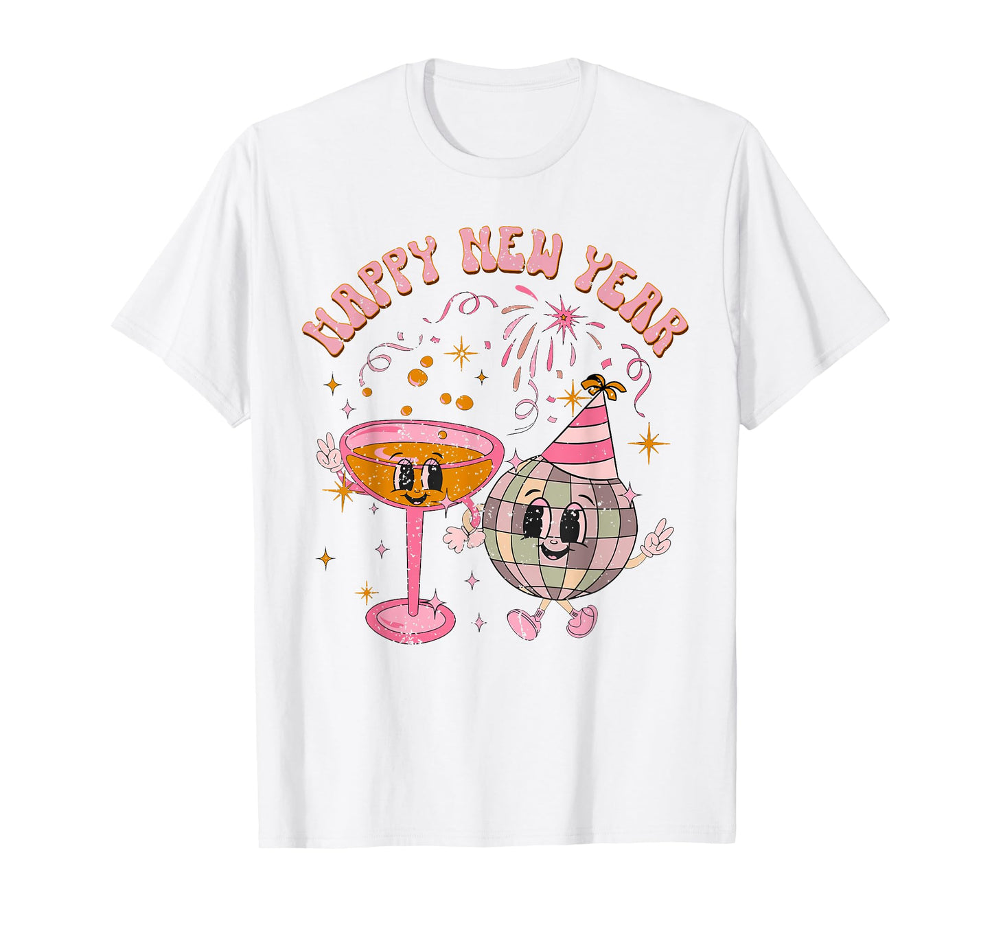 Happy New Year 2025 Disco Ball Wine Glass Cheers Drink Party T-Shirt
