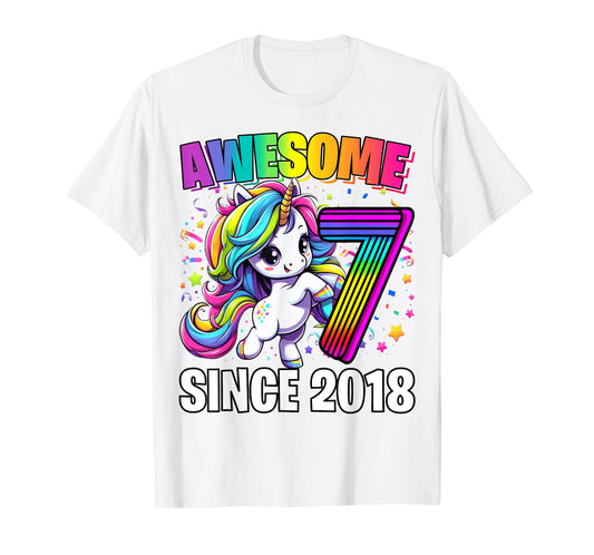 Unicorn 7th Birthday 7 Year Old Unicorn Party Girls Outfit T-Shirt