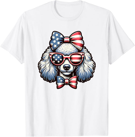 Poodle Dog Coquette Bow Patriotic 4th of July and America T-Shirt
