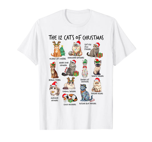 12 Cats of Christmas Funny Christmas Cat Lover Xmas Holiday Men Women Kids T-Shirt