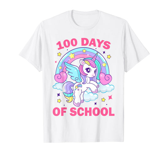 100 Days of School Rainbow Unicorn Girls 100th Day of School T-Shirt