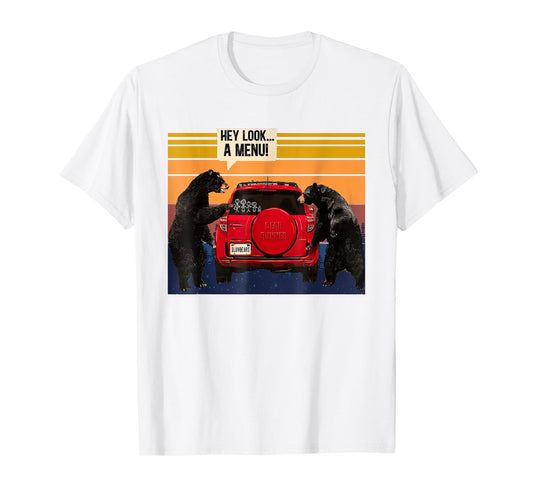 hey look the menu mountains forest camping wilderness bear T-Shirt