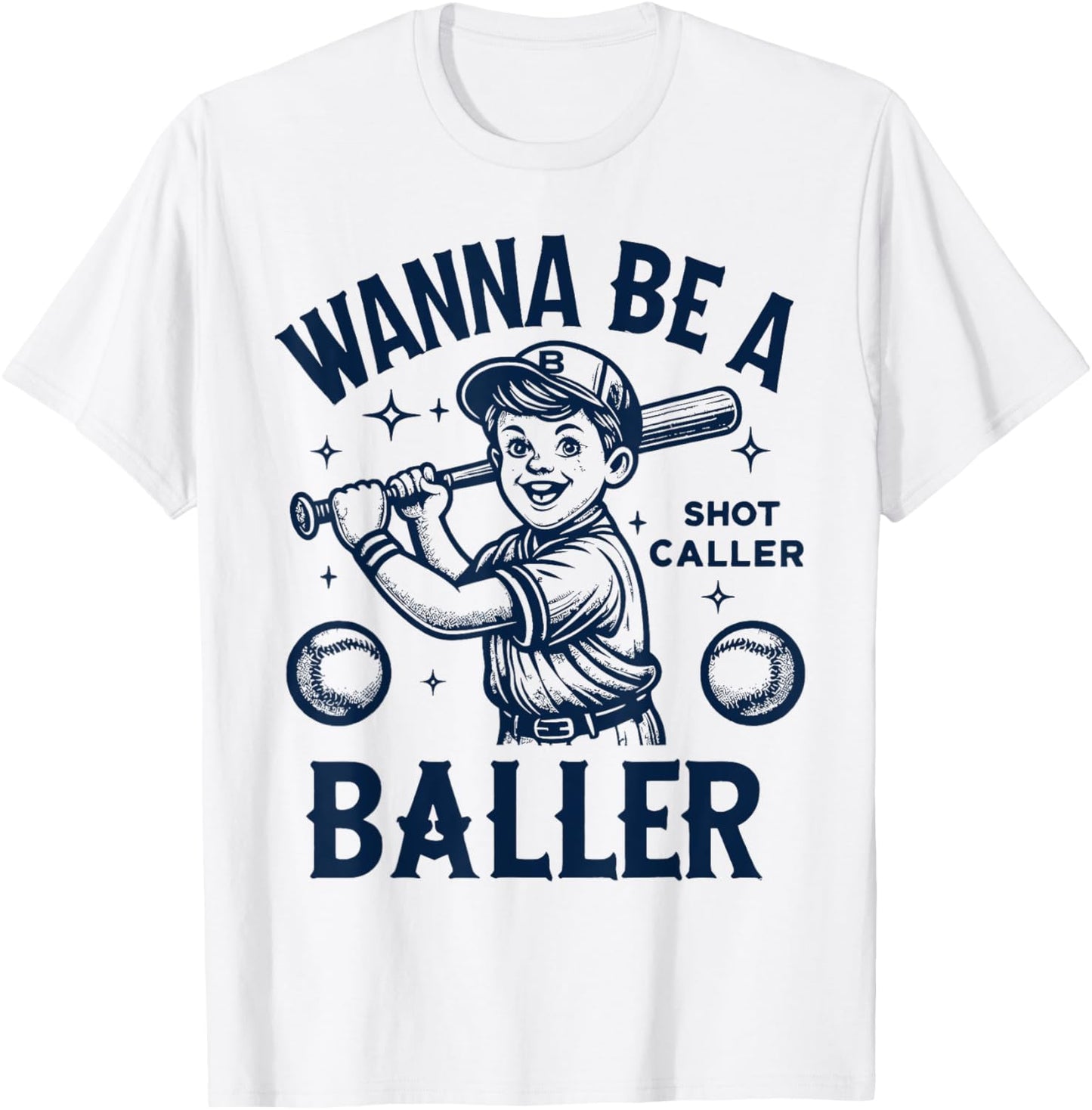 Wanna Be A Baller Shot Caller Retro Game Day Baseball Boy T-Shirt
