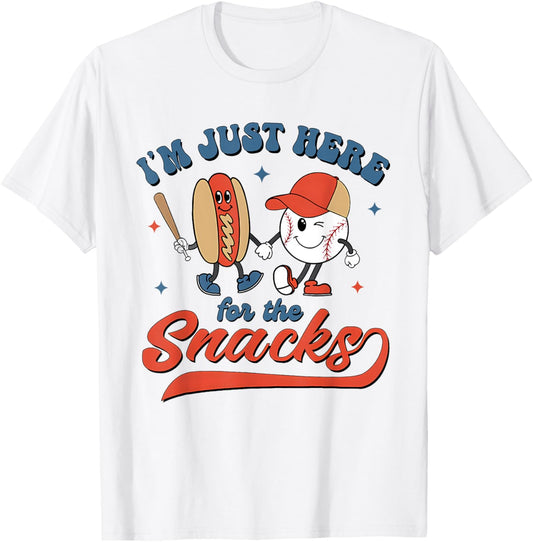 I'm Just Here For The Snacks Baseball 4th Of July Hot Dog T-Shirt