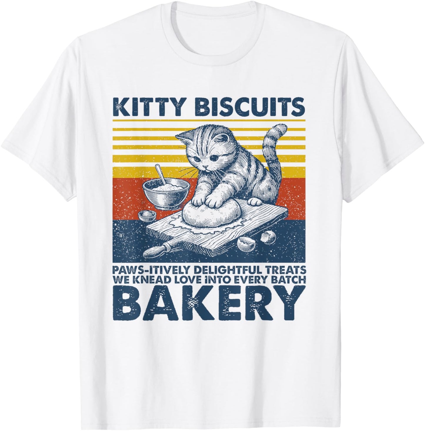 Funny Baker Tee Kitty Biscuits Bakery Cat Baking Kneading T-Shirt