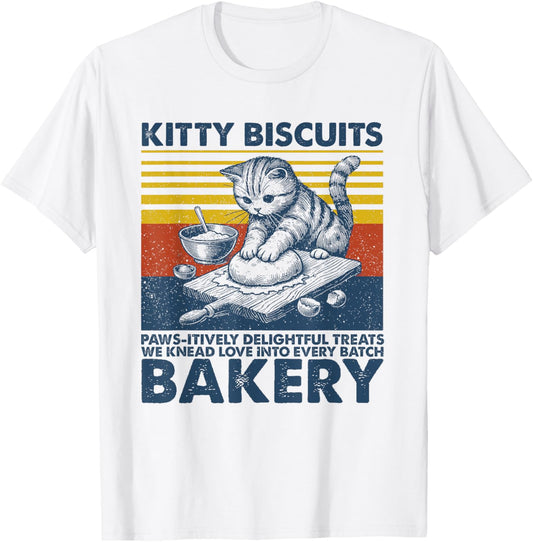 Funny Baker Tee Kitty Biscuits Bakery Cat Baking Kneading T-Shirt