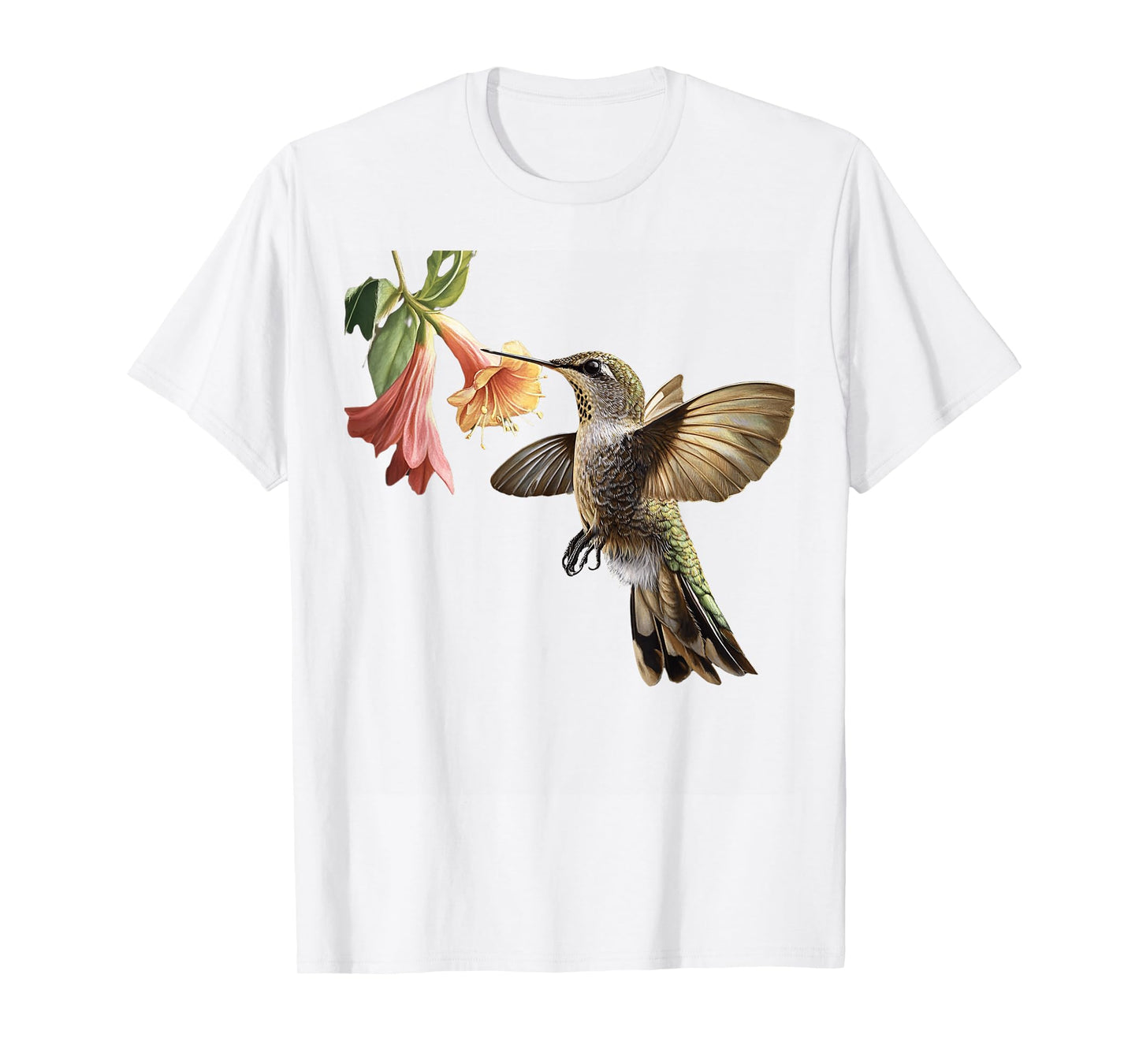 Realistic Hummingbird and Flower Nature Art T-Shirt