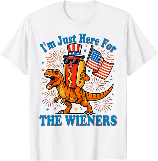 Just Here For The Wieners Funny Hot Dog 4th Of July American T-Shirt