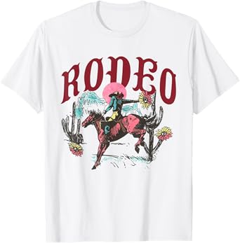Country Cowboy Cowgirl Western Wild West Retro Rodeo Sunset T-Shirt