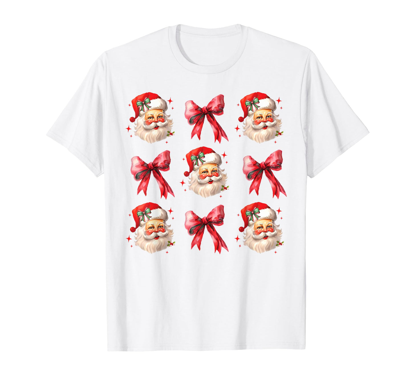 Retro Coquette Santa Red Bows Christmas For Women Girl T-Shirt