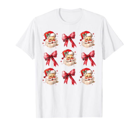 Retro Coquette Santa Red Bows Christmas For Women Girl T-Shirt