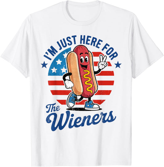 Hotdog I'm Just Here for the Wieners 4th of July Women Kids T-Shirt