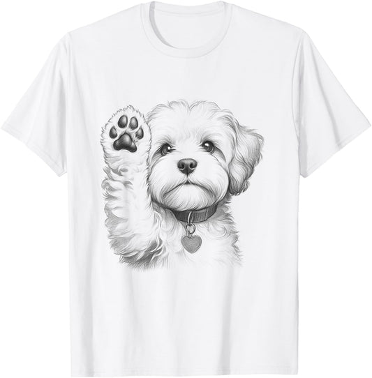 Maltipoo Dog Raising Paw Design T-Shirt