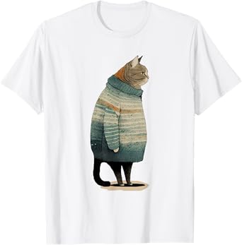 Cat Wearing a Sweater Funny Pet Fat Gray Cat Winter Womens T-Shirt