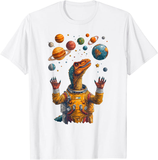 Dino in Space Funny Dinosaur Astronaut Solar System Planets T-Shirt